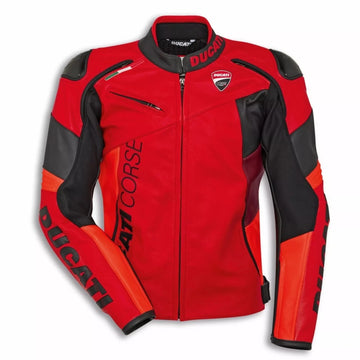 Ducati Corse Leather Motorcycle Jacket | Ducati Red Racing Jacket All Sizes