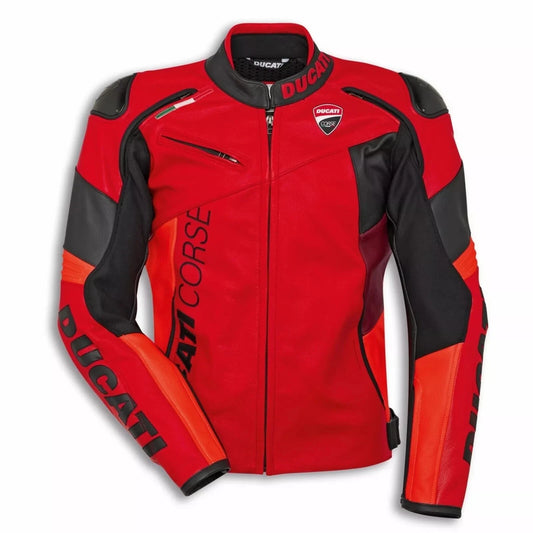 Ducati Corse Leather Motorcycle Jacket | Ducati Red Racing Jacket All Sizes