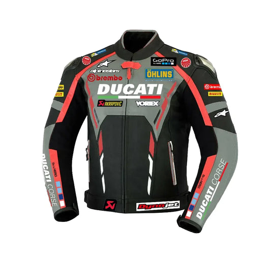 CUSTOMISED DUCATI CORSE MOTORCYCLE LEATHER JACKET MOTORBIKE JACKET