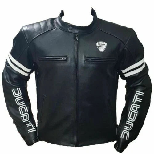 Ducati Corse C5 Men’s Leather Motorcycle Jacket – Black Red Biker Racing