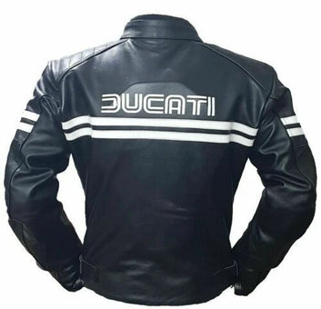 Ducati Corse C5 Men’s Leather Motorcycle Jacket – Black Red Biker Racing