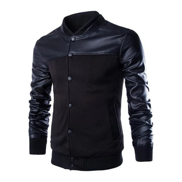 Mens Pu Leather Slim Fit Casual Jacket Baseball Coat Slim Outwear Overcoat Tops