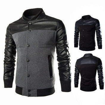 Mens Pu Leather Slim Fit Casual Jacket Baseball Coat Slim Outwear Overcoat Tops